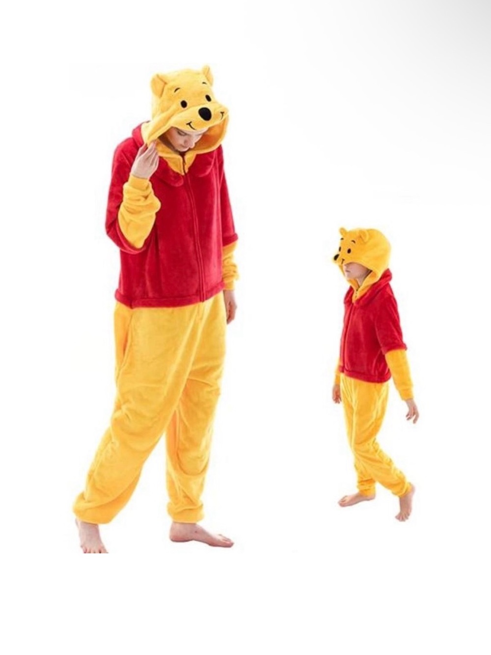 Plush Hooded Character Onesie Pajama in Yellow and Red - Women's Cozy Sleepwear
